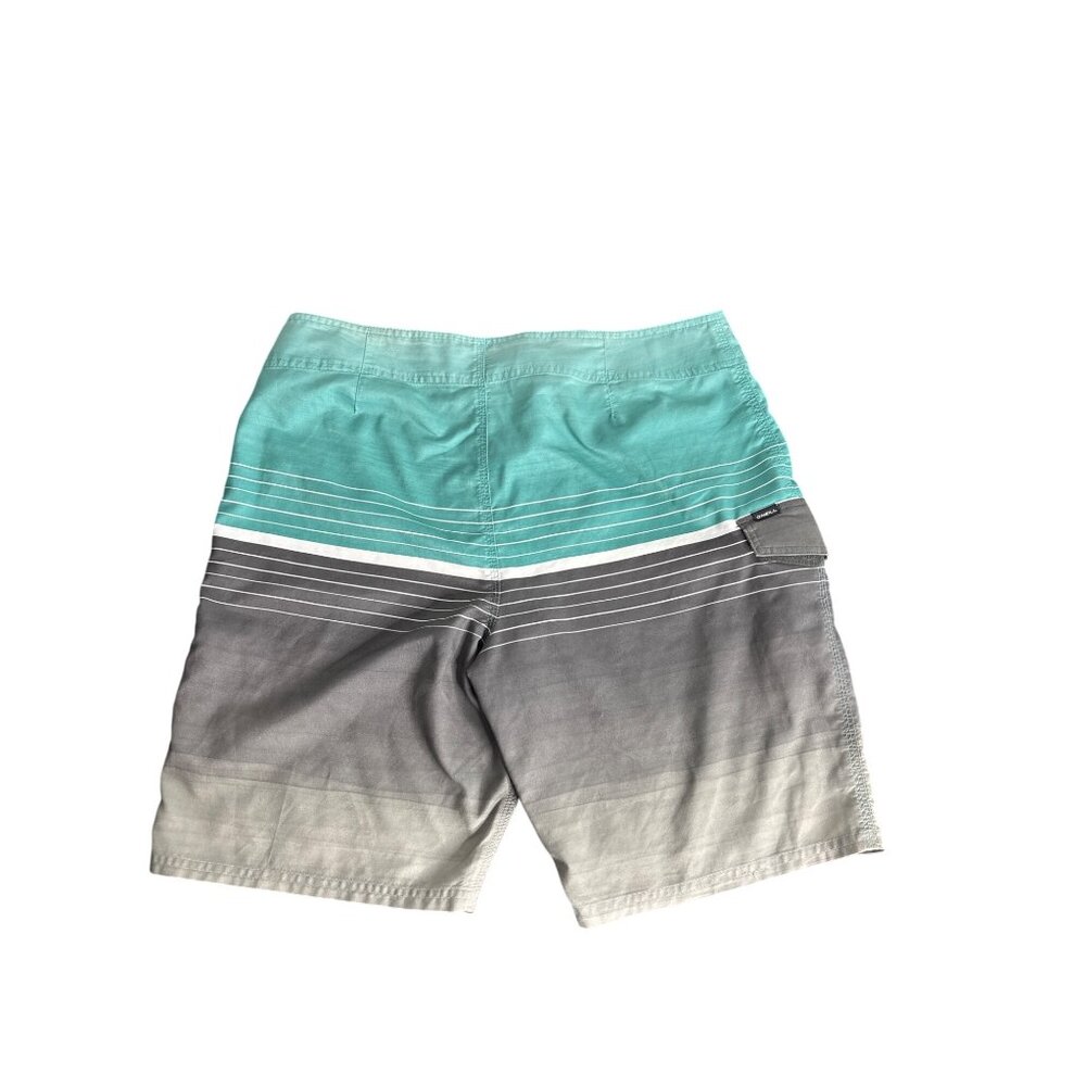 O'Neill Men's Gray/Turquoise Stripe Cargo Board Shorts Size 34 - Picture 2 of 8